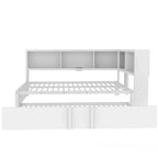 Lit de repos pleine grandeur avec lit gigogne et bibliothèque, lit de repos en forme de L avec ports USB, lit d'angle complet en bois avec tête de lit de rangement