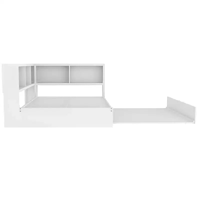 Lit de repos pleine grandeur avec lit gigogne et bibliothèque, lit de repos en forme de L avec ports USB, lit d'angle complet en bois avec tête de lit de rangement