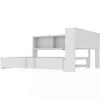 Lit de repos pleine grandeur avec lit gigogne et bibliothèque, lit de repos en forme de L avec ports USB, lit d'angle complet en bois avec tête de lit de rangement