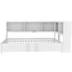 Lit de repos pleine grandeur avec lit gigogne et bibliothèque, lit de repos en forme de L avec ports USB, lit d'angle complet en bois avec tête de lit de rangement