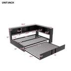 Lit de repos pleine grandeur avec lit gigogne et bibliothèque, lit de repos en forme de L avec ports USB, lit d'angle complet en bois avec tête de lit de rangement