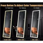 Miroir LED pleine longueur avec cadre en alliage d'aluminium, température de couleur réglable, 3-en-1 (debout/suspendu/appuyé), miroir corporel intelligent de 60 pouces