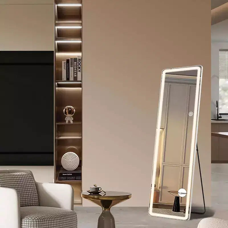 Miroir LED pleine longueur avec cadre en alliage d'aluminium, température de couleur réglable, 3-en-1 (debout/suspendu/appuyé), miroir corporel intelligent de 60 pouces