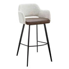 HomeRoots 30 Ivory Brown And Black Boucle Faux Leather And Steel Bar Height Swivel Bar Chair