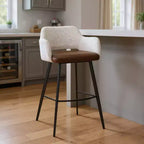 Tabouret de bar pivotant HomeRoots 30 en boucle ivoire, marron et noir, simili cuir et acier, hauteur bar