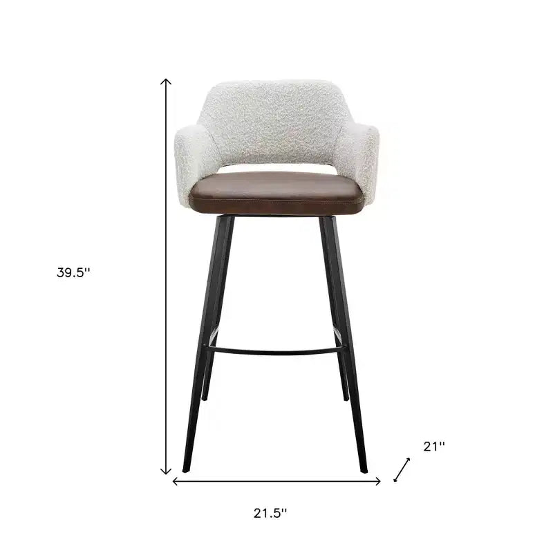 Tabouret de bar pivotant HomeRoots 30 en boucle ivoire, marron et noir, simili cuir et acier, hauteur bar