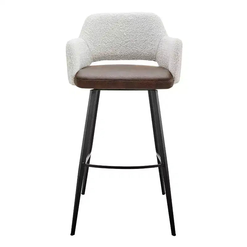 Tabouret de bar pivotant HomeRoots 30 en boucle ivoire, marron et noir, simili cuir et acier, hauteur bar