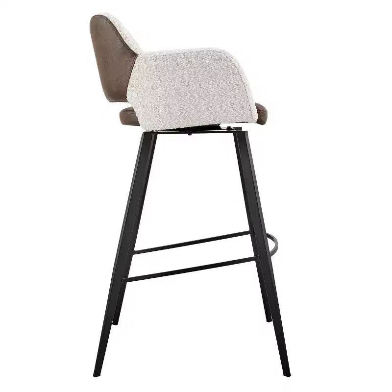 Tabouret de bar pivotant HomeRoots 30 en boucle ivoire, marron et noir, simili cuir et acier, hauteur bar