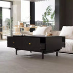 Table basse Famapy Noir et Or : Tiroirs texturés, Grand espace de rangement, Sublimez le style de votre salon