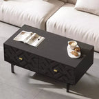 Table basse Famapy Noir et Or : Tiroirs texturés, Grand espace de rangement, Sublimez le style de votre salon