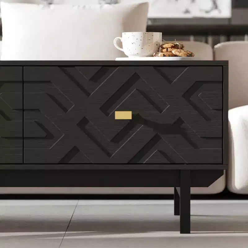 Table basse Famapy Noir et Or : Tiroirs texturés, Grand espace de rangement, Sublimez le style de votre salon
