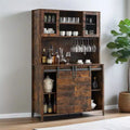 Farmhouse Bar Cabinet with Sliding Barn Door, 70 Rustic Buffet Cabinet with Storage Shelves, Wine and Glasses Rack, for Kitchen, Dining Room