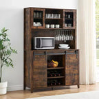 Meuble de bar de ferme avec porte coulissante en forme de grange, buffet rustique de 178 cm avec étagères de rangement, casier à vin et verres, pour cuisine, salle à manger