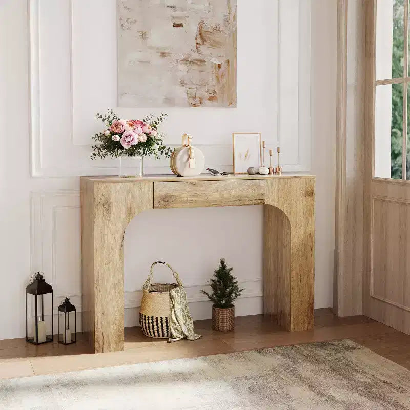 Table console de 100 cm COZONY avec tiroir de rangement, table de canapé industrielle de style ferme pour entrée, salon, couloir, vestibule