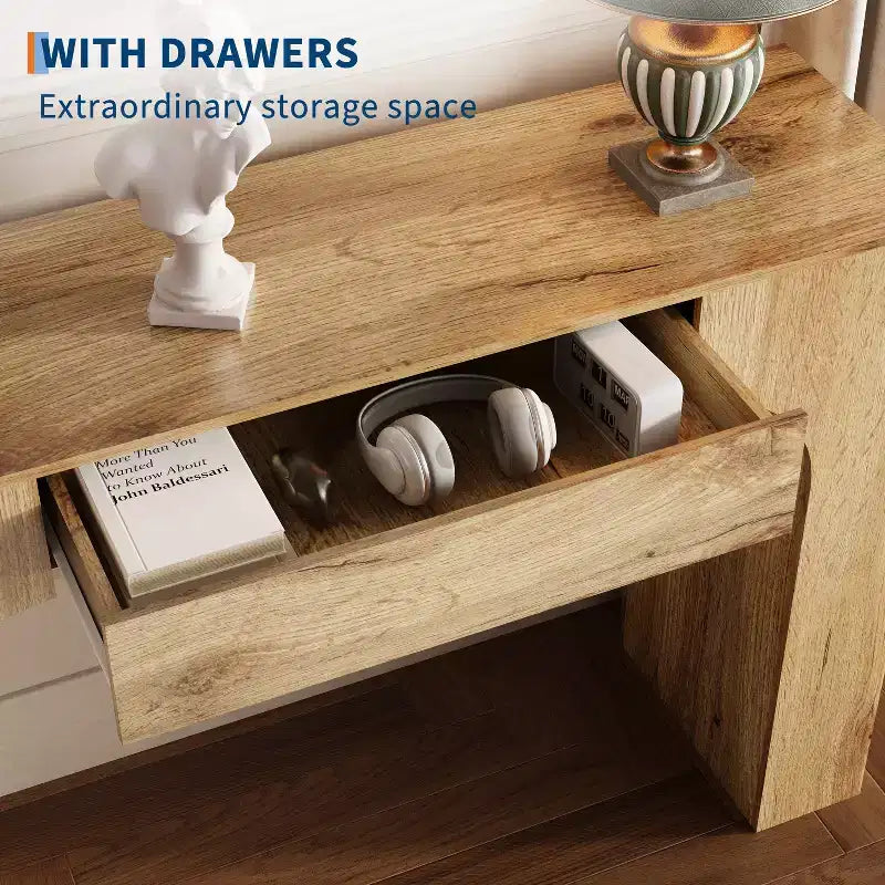 Table console de 100 cm COZONY avec tiroir de rangement, table de canapé industrielle de style ferme pour entrée, salon, couloir, vestibule