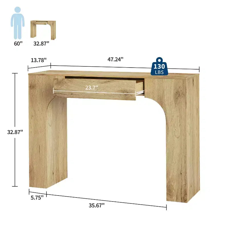 Table console de 100 cm COZONY avec tiroir de rangement, table de canapé industrielle de style ferme pour entrée, salon, couloir, vestibule