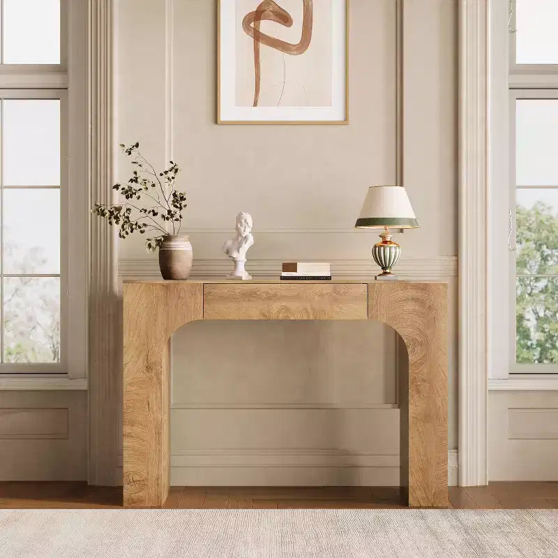 Table console de 100 cm COZONY avec tiroir de rangement, table de canapé industrielle de style ferme pour entrée, salon, couloir, vestibule