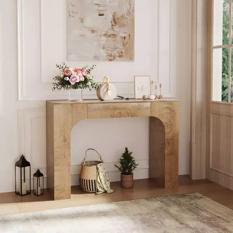 Table console de 100 cm COZONY avec tiroir de rangement, table de canapé industrielle de style ferme pour entrée, salon, couloir, vestibule