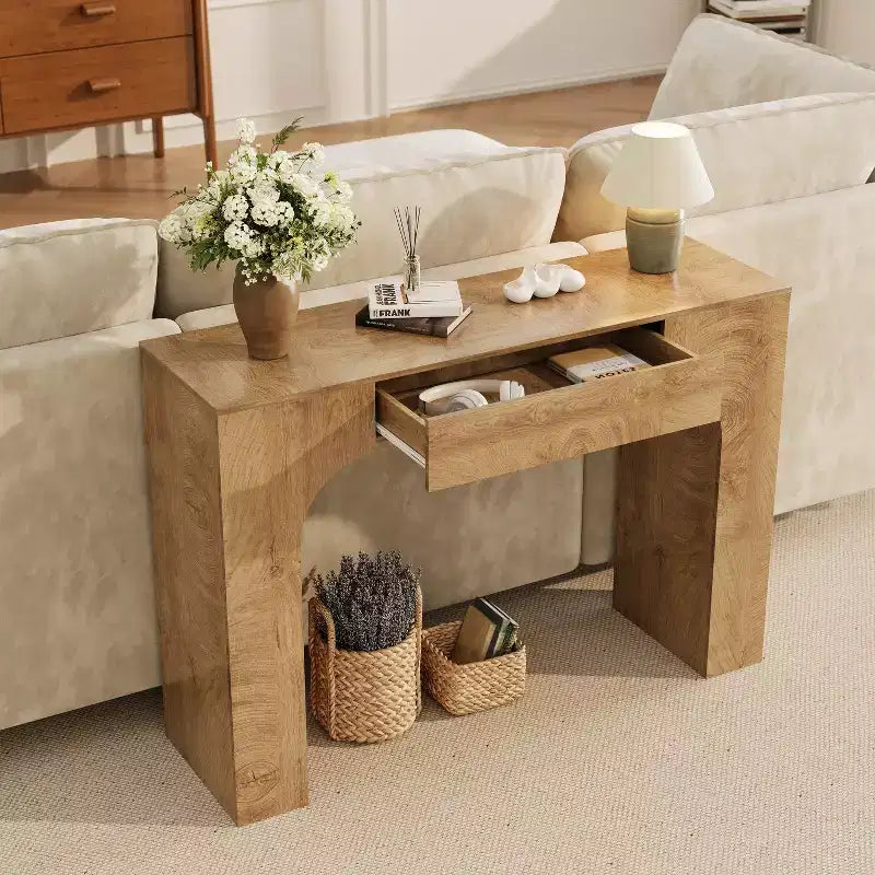 COZONY Inch Console Table with Storage Drawer, Industrial Farmhouse Sofa Couch Table for Entryway, Living Room, Hallway, Foyer