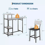 Ensemble table et chaises de salle à manger moderne GutoWave pour 2, ensemble table de bar extensible et 2 chaises 3 pièces