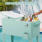 NAYSAYE Glacière Roulante de 76 Litres avec Bac de Récupération, Tablette de Rangement Inférieure pour Fêtes en Patio, Barbecue, Plage, Vert, 34.3*15.2*35.8