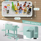 NAYSAYE Glacière Roulante de 76 Litres avec Bac de Récupération, Tablette de Rangement Inférieure pour Fêtes en Patio, Barbecue, Plage, Vert, 34.3*15.2*35.8