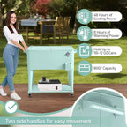 NAYSAYE Glacière Roulante de 76 Litres avec Bac de Récupération, Tablette de Rangement Inférieure pour Fêtes en Patio, Barbecue, Plage, Vert, 34.3*15.2*35.8