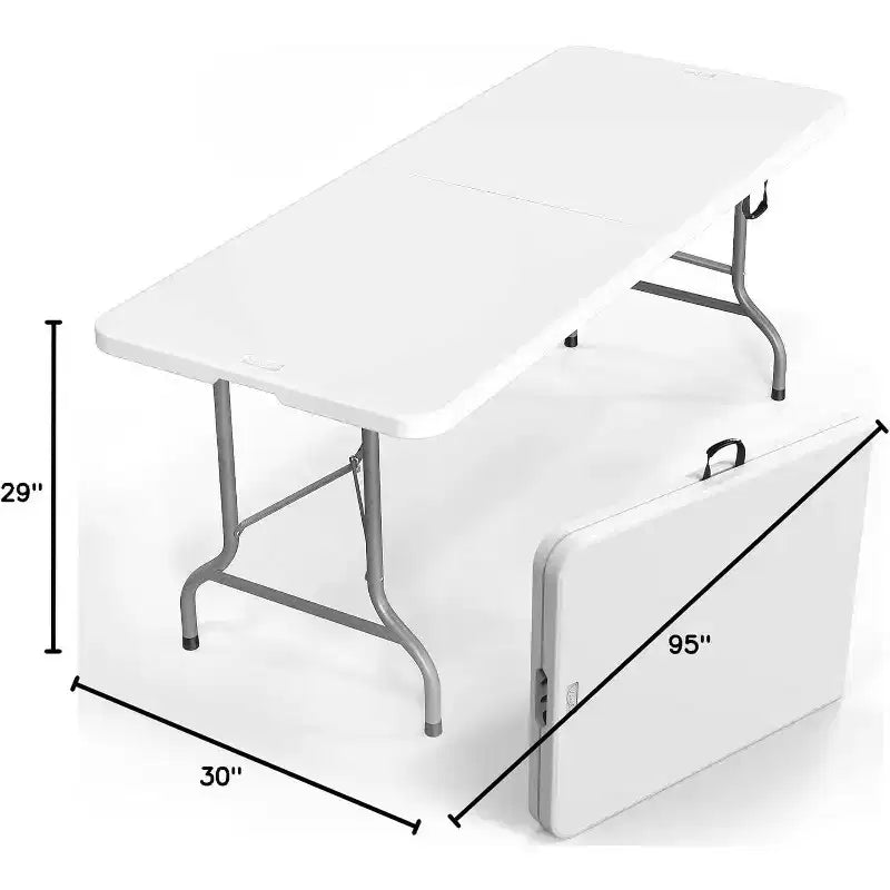 VINGLI Table pliante en plastique de 2,4 m, table longue portable pour utilisation intérieure/extérieure, rectangulaire avec poignée de transport, blanc