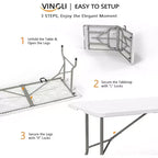 VINGLI Table pliante en plastique de 2,4 m, table longue portable pour utilisation intérieure/extérieure, rectangulaire avec poignée de transport, blanc