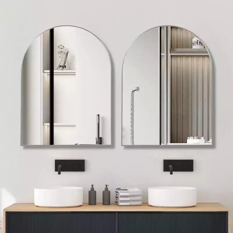 Miroir mural arqué de 30 x 40 pouces avec cadre en aluminium noir pour salle de bain, coiffeuse, chambre, entrée et salon