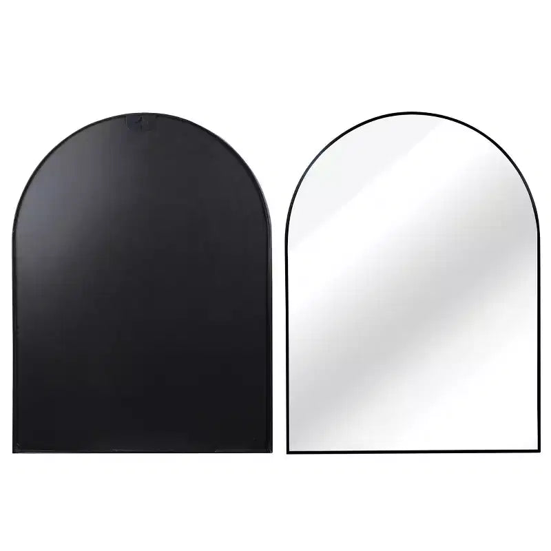 Miroir mural arqué de 30 x 40 pouces avec cadre en aluminium noir pour salle de bain, coiffeuse, chambre, entrée et salon