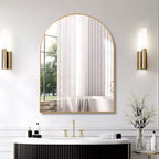 Miroir mural arqué de 30 x 40 pouces avec cadre en aluminium noir pour salle de bain, coiffeuse, chambre, entrée et salon