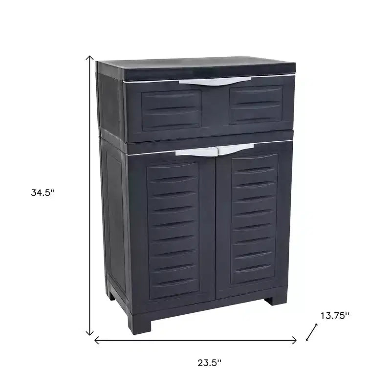 Meuble d'appoint 24 HomeRoots en plastique anthracite avec deux portes et un tiroir
