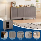 Meuble buffet en jonc avec portes et étagère réglable, pour salon, salle à manger, cuisine ou entrée