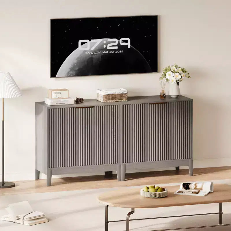 Meuble buffet en jonc avec portes et étagère réglable, pour salon, salle à manger, cuisine ou entrée
