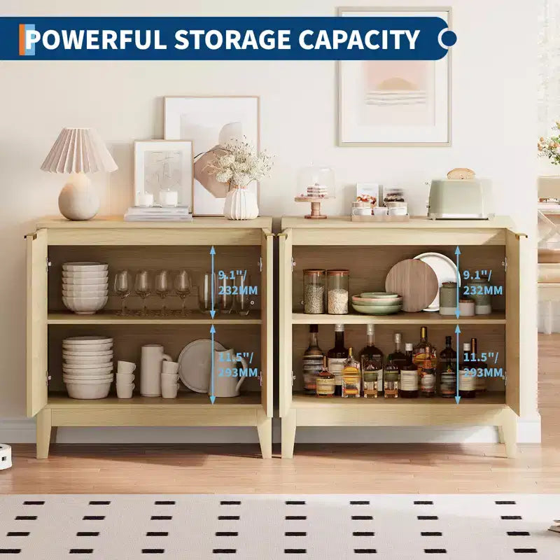 Meuble buffet en jonc avec portes et étagère réglable, pour salon, salle à manger, cuisine ou entrée