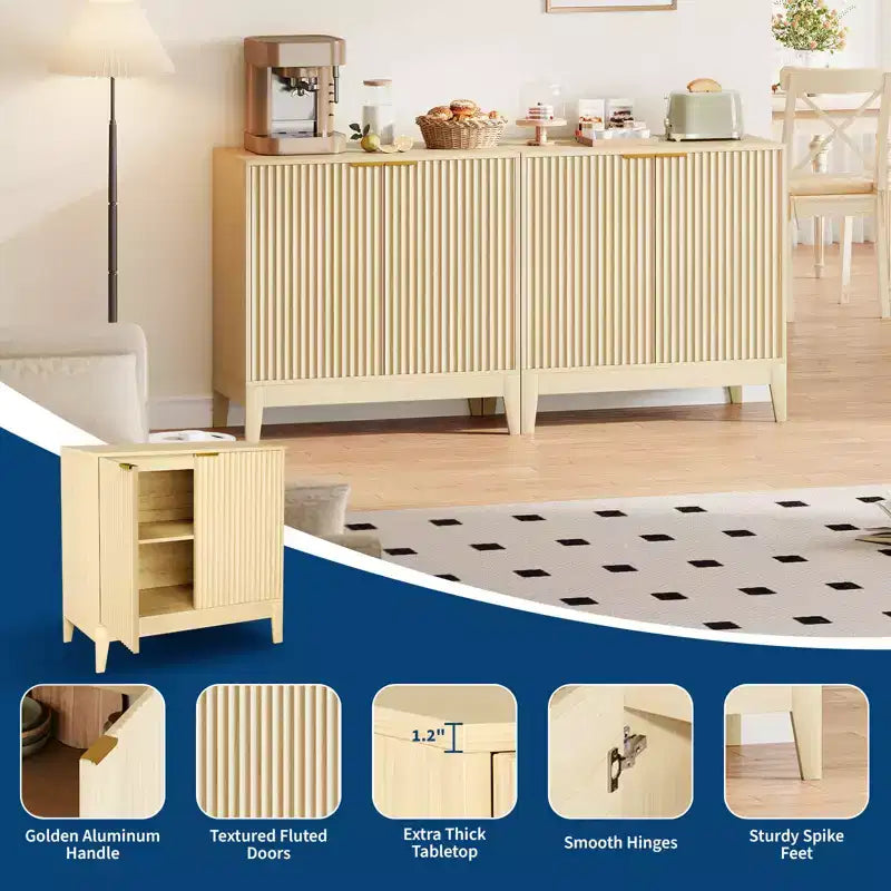 Meuble buffet en jonc avec portes et étagère réglable, pour salon, salle à manger, cuisine ou entrée