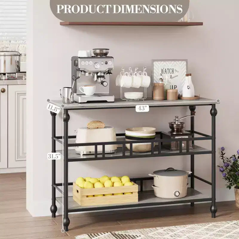 Table console étroite de 109 cm, Table console avec rangement, Table console étroite d'entrée à 3 niveaux avec étagères, Table d'appoint industrielle en bois, pour chambre à coucher