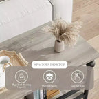 Table console étroite de 109 cm, Table console avec rangement, Table console étroite d'entrée à 3 niveaux avec étagères, Table d'appoint industrielle en bois, pour chambre à coucher
