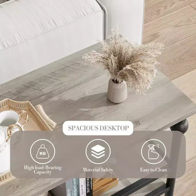 Table console étroite de 109 cm, Table console avec rangement, Table console étroite d'entrée à 3 niveaux avec étagères, Table d'appoint industrielle en bois, pour chambre à coucher