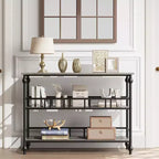 Table console étroite de 109 cm, Table console avec rangement, Table console étroite d'entrée à 3 niveaux avec étagères, Table d'appoint industrielle en bois, pour chambre à coucher
