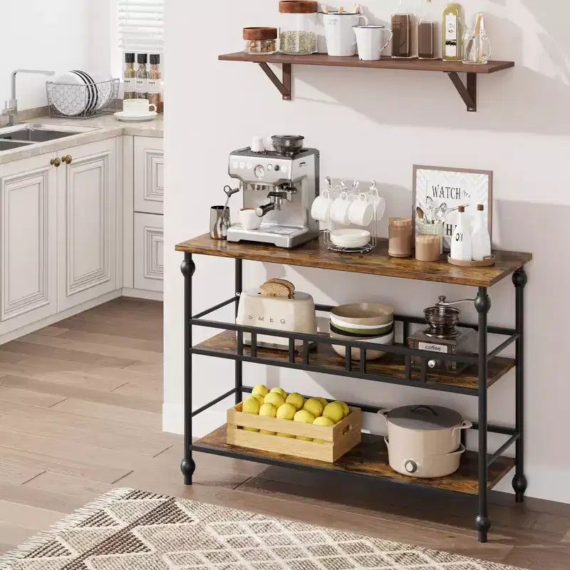Table console étroite de 109 cm, Table console avec rangement, Table console étroite d'entrée à 3 niveaux avec étagères, Table d'appoint industrielle en bois, pour chambre à coucher