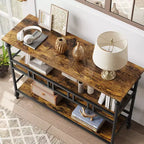 Table console étroite de 109 cm, Table console avec rangement, Table console étroite d'entrée à 3 niveaux avec étagères, Table d'appoint industrielle en bois, pour chambre à coucher