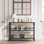 Table console étroite de 109 cm, Table console avec rangement, Table console étroite d'entrée à 3 niveaux avec étagères, Table d'appoint industrielle en bois, pour chambre à coucher