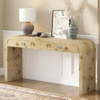 Clihome Table d'entrée en bois de 60" avec placage en ronce, table console avec 2 grands tiroirs et poignées en métal, table de canapé multifonctionnelle
