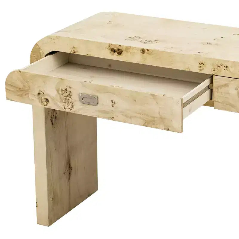 Clihome Table d'entrée en bois de 60" avec placage en ronce, table console avec 2 grands tiroirs et poignées en métal, table de canapé multifonctionnelle