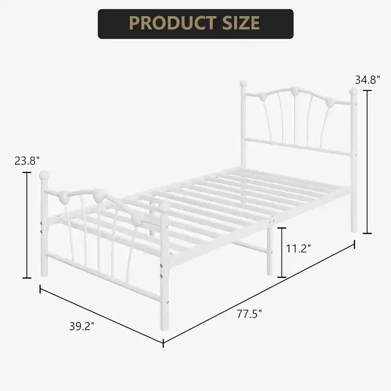 Cadre de lit simple, plateforme en métal de taille simple avec tête de lit en forme de cœur, rangement sous le lit de 11,5 pouces, pas besoin de sommier tapissier, silencieux et facile à assembler