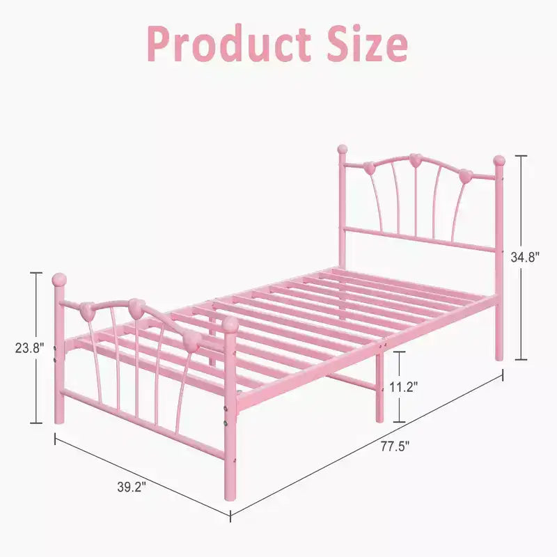Cadre de lit simple, plateforme en métal de taille simple avec tête de lit en forme de cœur, rangement sous le lit de 11,5 pouces, pas besoin de sommier tapissier, silencieux et facile à assembler