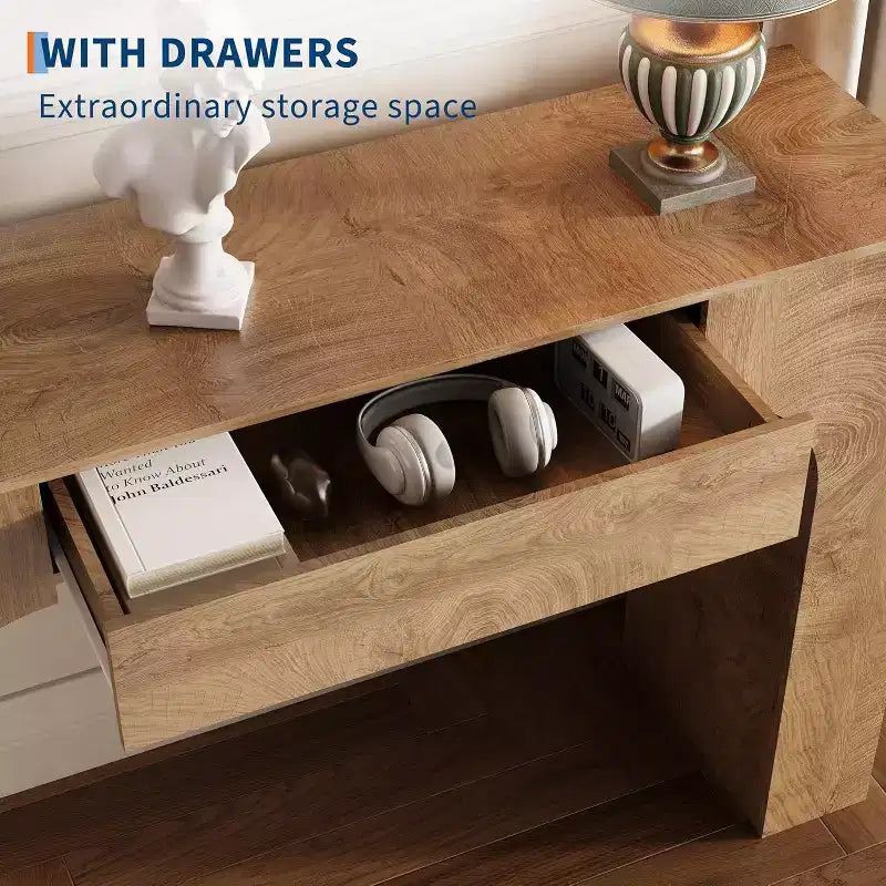 Console étroite de 119 cm avec tiroir, table de console de style ferme, table basse derrière le canapé, pour entrée, salon, foyer, chambre