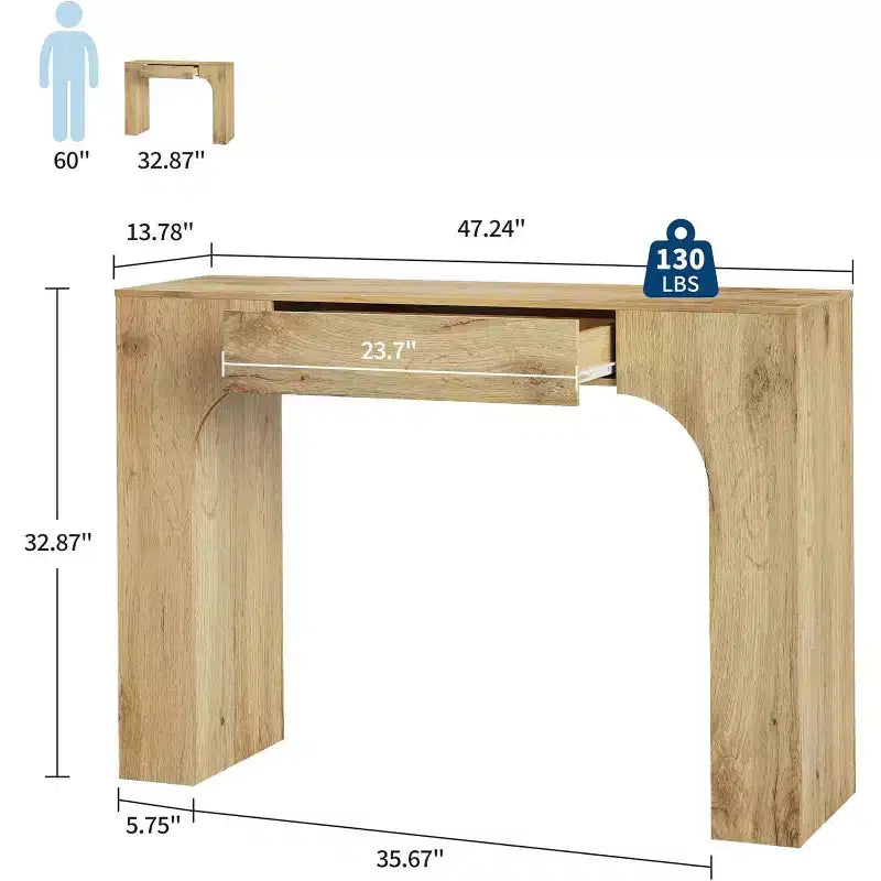 Console étroite de 119 cm avec tiroir, table de console de style ferme, table basse derrière le canapé, pour entrée, salon, foyer, chambre